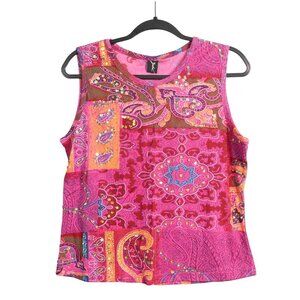 Zashi Tank Top L Womens Boho Pink Paisley Beaded Sequin India Earthy Summer